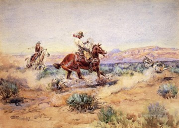 ローピング・ア・ウルフ インディアン チャールズ・マリオン・ラッセル インディアナ州 Oil Paintings